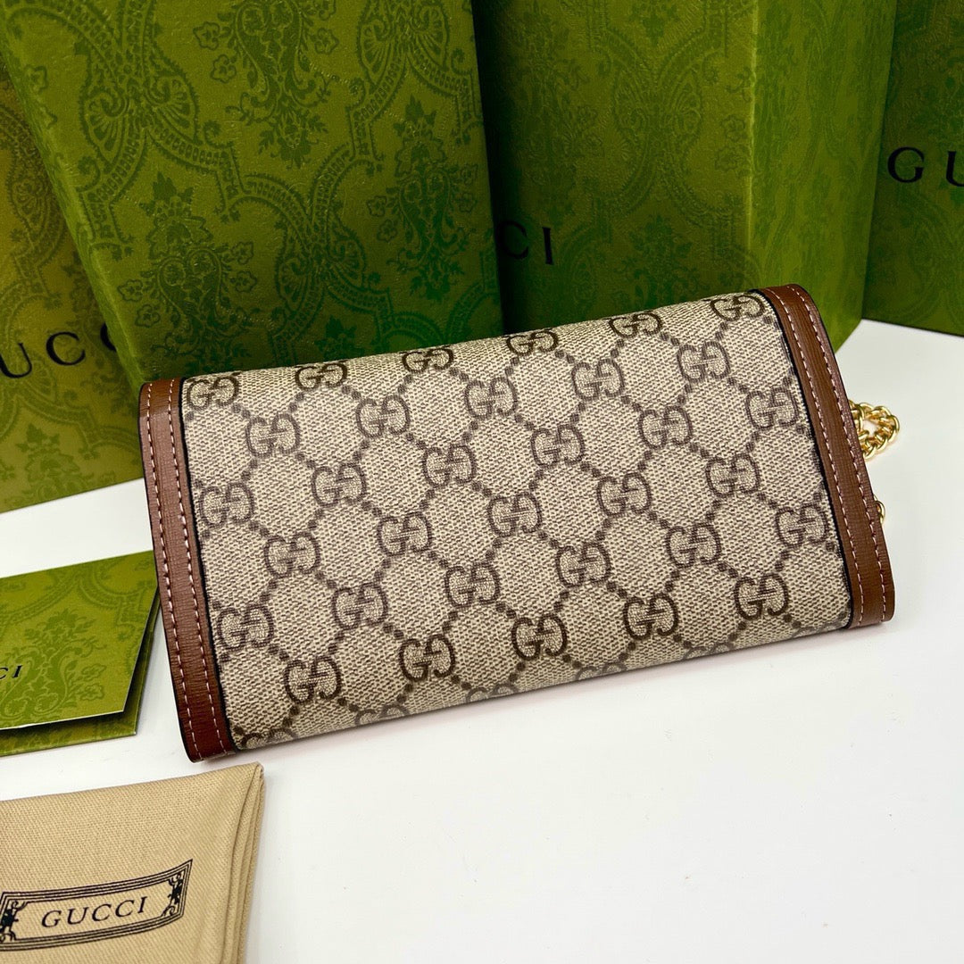 GUCCI Brown Saddle Buckle Handbag 19x10.5x3.5cm