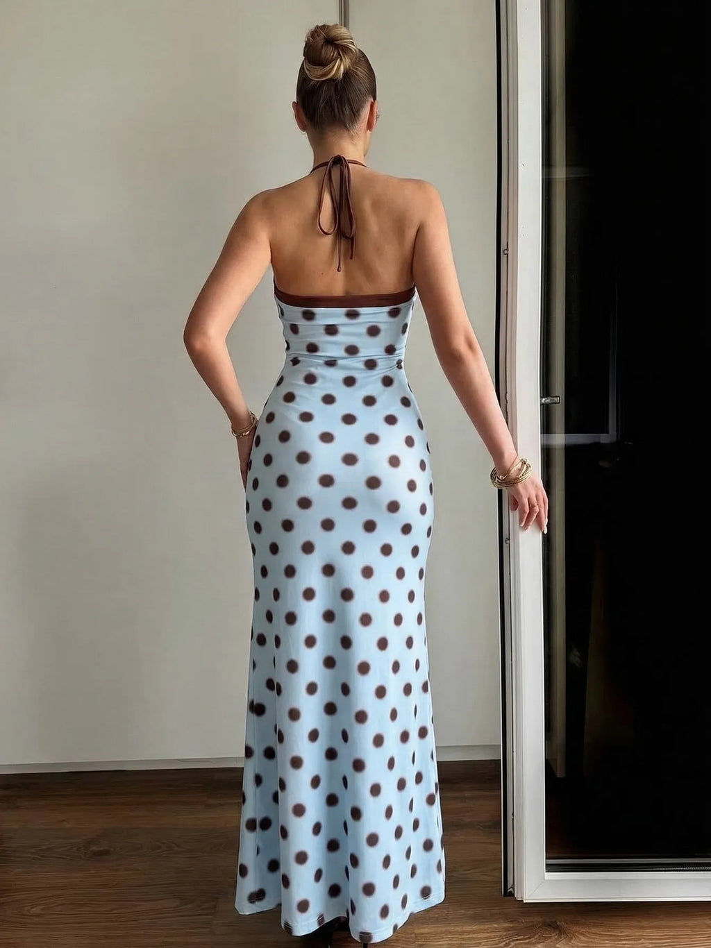Blue Polka-dot Slim-fit Dress