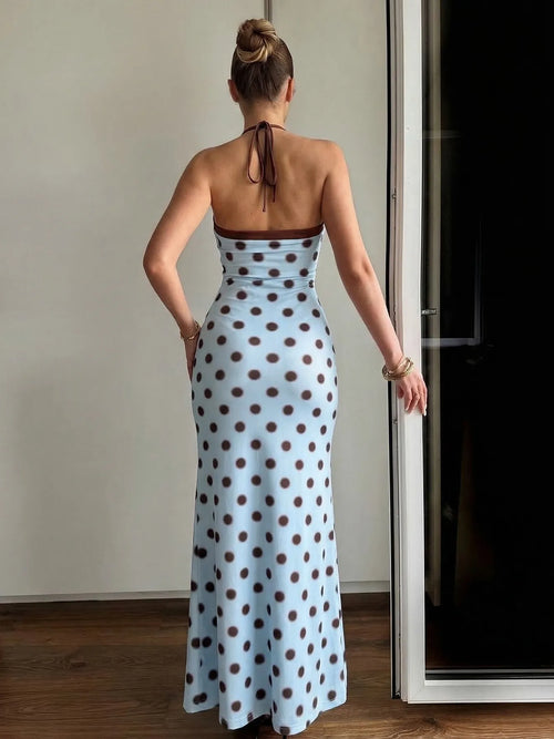 Blue Polka-dot Slim-fit Dress