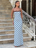 Blue Polka-dot Slim-fit Dress